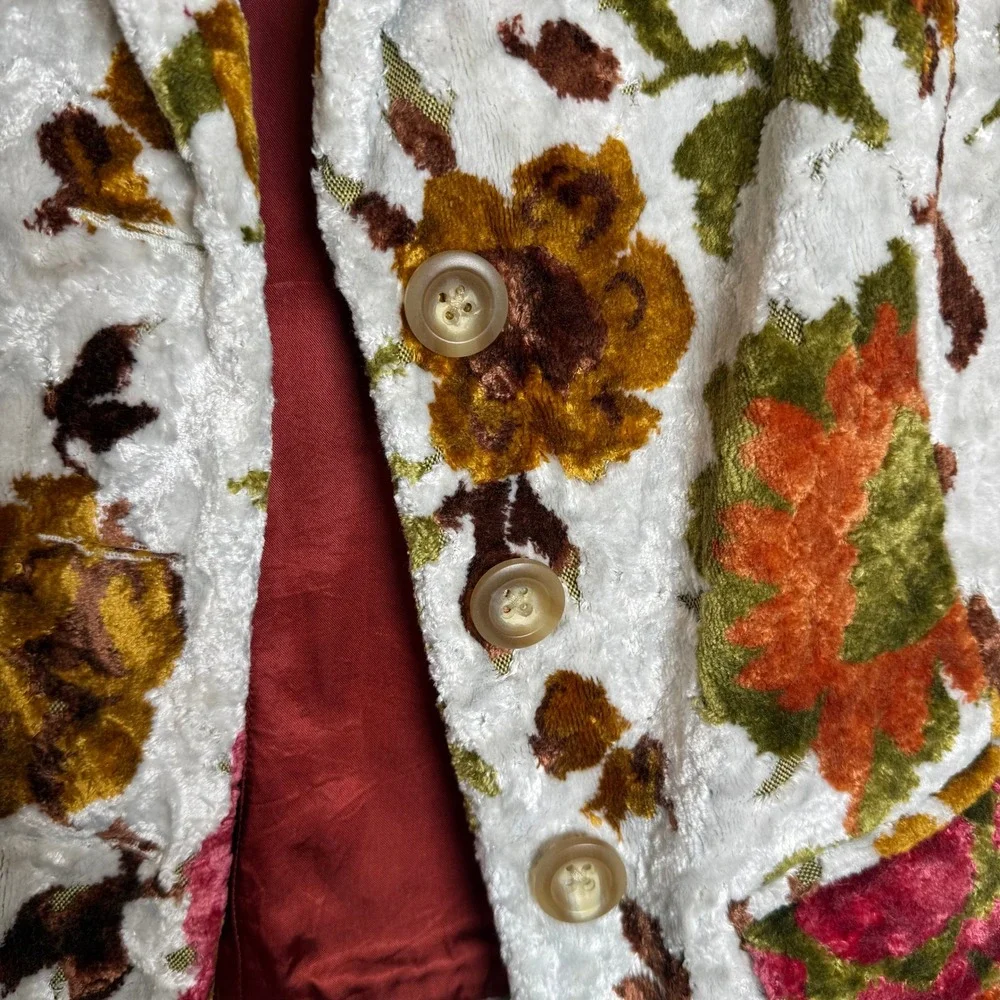 Lucky Brand Velvet Floral Blazer Jacket Women‎ Size S White Red Orange Green